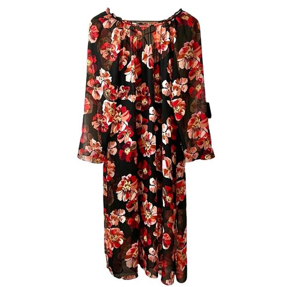 MADEWELL Bohemian Black & Red Floral Rose Summer Dress – Medium - Picture 12 of 15